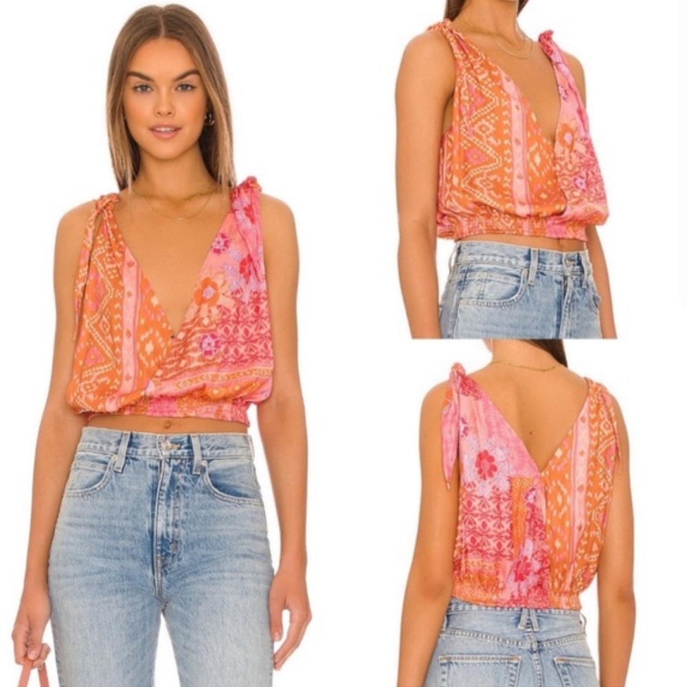 Small Free people Women's Orange and Pink Sleeveless Top
